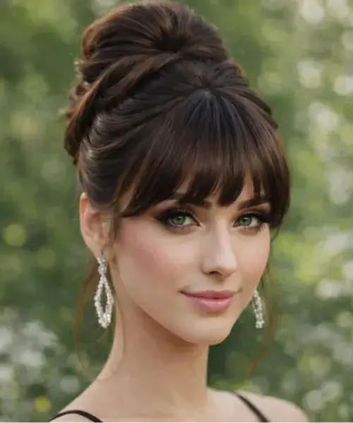 Updo With Blunt, Wispy Bangs