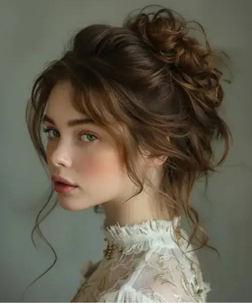 High Bun with Face-Framing Wisps