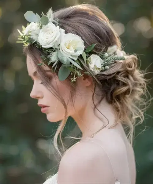 Messy Bun with a Flower Crown