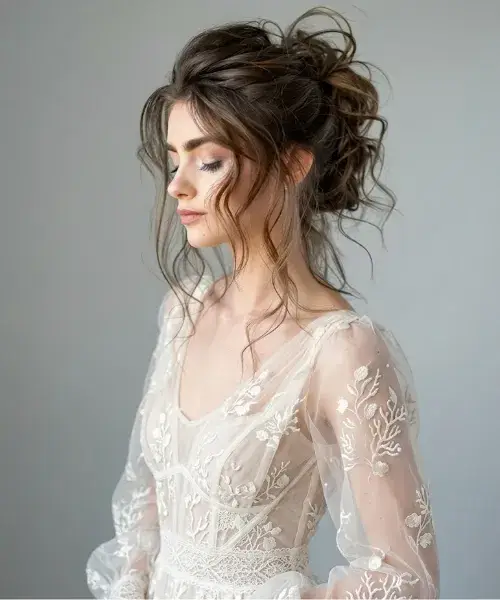 Messy Bun with Loose Waves