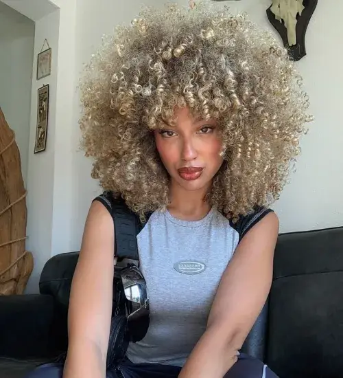 Afro with Blonde Highlights