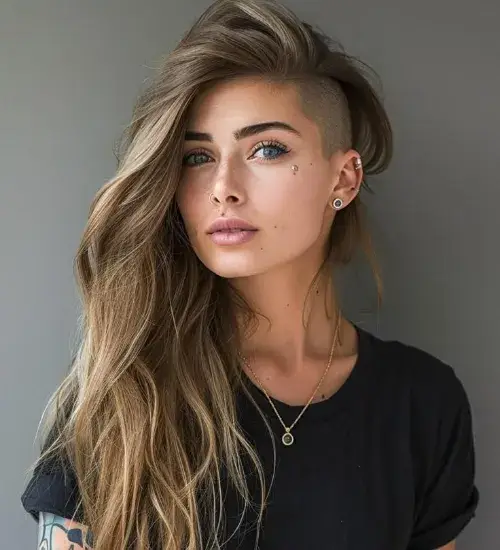 Long Hair Shaved on One Side