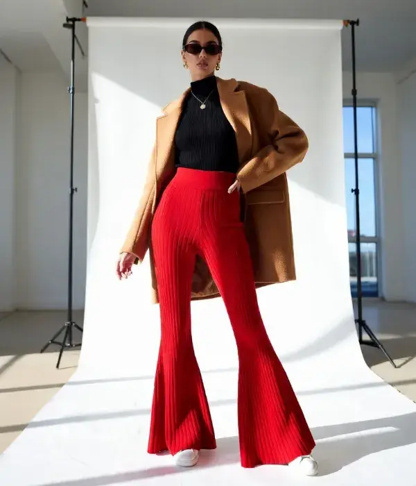 Something Navy Ribbed Knitted Flare Pants