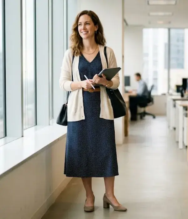 Midi Dress with Lightweight Cardigan