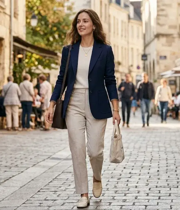 Tailored Blazer with Light Trousers