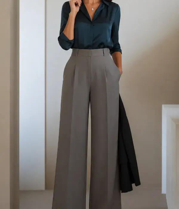 Wide Leg Pants with Fitted Blouse