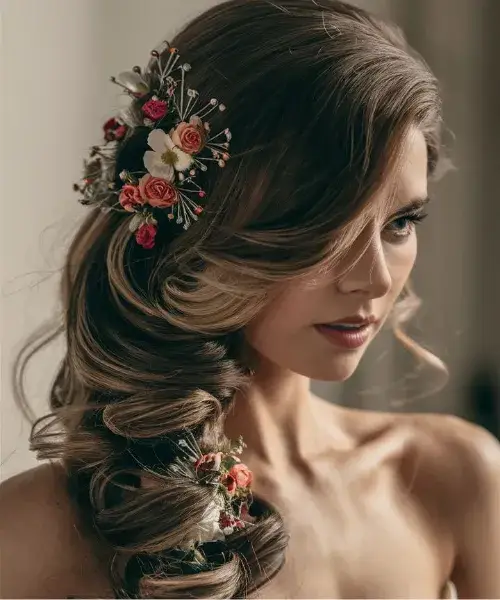 Voluminous Side Swept Curls